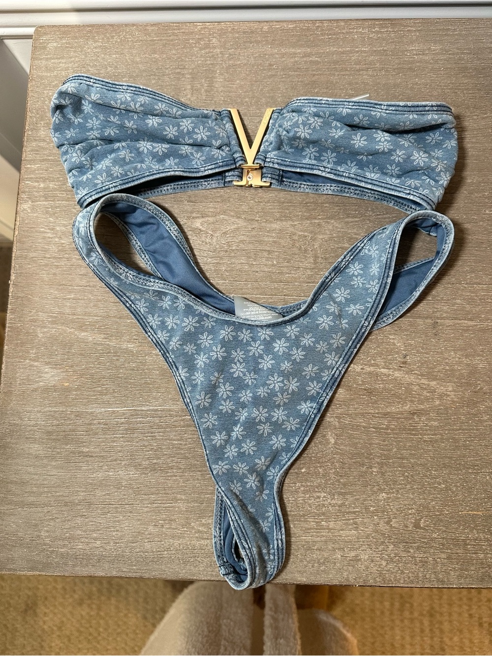 Kulani Kinis High Leg Thong Bikini Set - Daisy Denim - S - Picture 3 of 6
